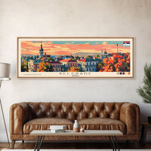 Cargar imagen en el visor de la galería, Belgrade Serbia Panoramic Travel Poster, Framed Canvas Print or Metal Wall Art, Travel Art, Home Decor, Panoramic Painting, Midcentury Art
