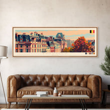 Carregar imagem no visualizador da galeria, Brussels Belgium Panoramic Travel Poster, Framed Canvas Print or Metal Wall Art, Travel Art, Home Decor, Panoramic Painting, Midcentury Art
