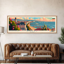 Carregar imagem no visualizador da galeria, Burgas Bulgaria Panoramic Travel Poster, Framed Canvas Print or Metal Wall Art, Travel Art, Home Decor, Panoramic Painting, Midcentury Art
