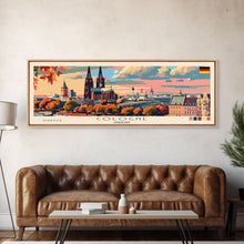 Load image into Gallery viewer, Cologne Germany Panoramic Travel Poster, Framed Canvas Print or Metal Wall Art, Travel Art, Home Decor, Panoramic Painting, Midcentury Art
