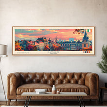 Load image into Gallery viewer, Cork Ireland Panoramic Travel Poster, Framed Canvas Print or Metal Wall Art, Travel Art, Home Decor, Panoramic Painting, Midcentury Art
