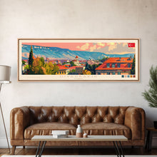 Load image into Gallery viewer, Diyarbakr Turkey Panoramic Travel Poster, Framed Canvas Print or Metal Wall Art, Travel Art, Home Decor, Panoramic Painting, Midcentury Art
