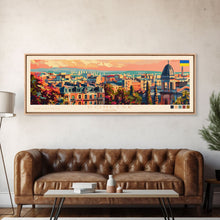 Load image into Gallery viewer, Donetsk Ukraine Panoramic Travel Poster, Framed Canvas Print or Metal Wall Art, Travel Art, Home Decor, Panoramic Painting, Midcentury Art
