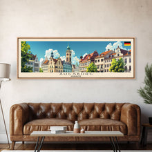 Carregar imagem no visualizador da galeria, Augsburg Germany Panoramic Travel Poster, Framed Canvas Print or Metal Wall Art, Travel Art, Home Decor, Panoramic Painting, Midcentury Art
