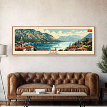 Load image into Gallery viewer, Bar Montenegro Panoramic Travel Poster, Framed Canvas Print or Metal Wall Art, Travel Art, Home Decor, Panoramic Painting, Midcentury Art
