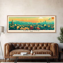 Load image into Gallery viewer, Barcelona Spain Travel Print Wall Art, Panoramic City Art, Travel Art, Wall Decor, Vacation Gift, Framed Canvas Print Or Metal Art
