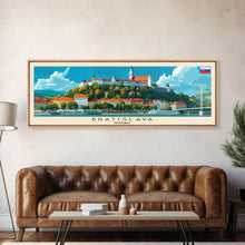 Load image into Gallery viewer, Bratislava Slovakia Wall Art, Panoramic Travel Poster, Panoramic Framed Canvas Print, City Wall Art, Wall Hanging Home Decor, Travel Art
