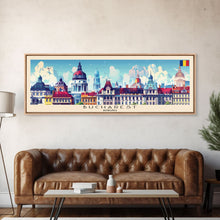 Carregar imagem no visualizador da galeria, Bucharest Romania Wall Art, Panoramic Travel Poster, Panoramic Framed Canvas Print, City Wall Art, Wall Hanging Home Decor, Travel Art
