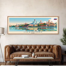 Cargar imagen en el visor de la galería, Cheboksary Russia Travel Art, City Art, Framed Canvas Print or Metal Wall Art, Europe Travel Poster, Panoramic Wall Art, Extra Wide Wall Art
