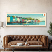 Load image into Gallery viewer, Cork Ireland Panoramic Travel Poster, Framed Canvas Print or Metal Wall Art, Travel Art, Home Decor, Panoramic Painting, Midcentury Art

