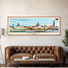 Load image into Gallery viewer, Dresde Germany Travel Art, City Art, Framed Canvas Print or Metal Wall Art, Europe Travel Poster, Panoramic Wall Art, Extra Wide Wall Art

