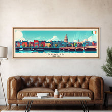 Load image into Gallery viewer, Dublin Ireland Panoramic Travel Poster, Framed Canvas Print or Metal Wall Art, Travel Art, Home Decor, Panoramic Painting, Midcentury Art
