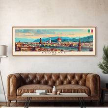 Carregar imagem no visualizador da galeria, Florence Italy Panoramic Travel Poster, Framed Canvas Print or Metal Wall Art, Travel Art, Home Decor, Panoramic Painting, Midcentury Art
