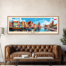 Load image into Gallery viewer, Gdansk Poland Travel Print Wall Art, Panoramic City Art, Travel Art, Wall Decor, Vacation Gift, Framed Canvas Print Or Metal Art
