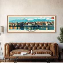 Carregar imagem no visualizador da galeria, Geneva Switzerland Wall Art, Panoramic Travel Poster, Panoramic Framed Canvas Print, City Wall Art, Wall Hanging Home Decor, Travel Art
