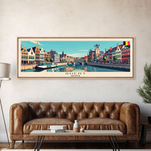 Load image into Gallery viewer, Ghent Belgium Wall Art, Panoramic Travel Poster, Panoramic Framed Canvas Print, City Wall Art, Wall Hanging Home Decor, Travel Art
