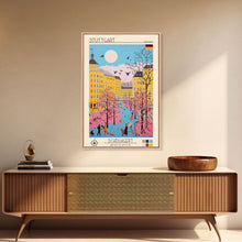 Load image into Gallery viewer, Stuttgart Germany Travel Poster Framed Canvas Print, Midcentury Modern Art, Pop Art Wall Decor, Living Room Art, Vacation Gift
