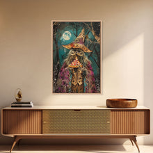 Load image into Gallery viewer, Ghostly Wizard Having A  Slice of Pizza, Funny Halloween Decor, Framed Canvas Print
