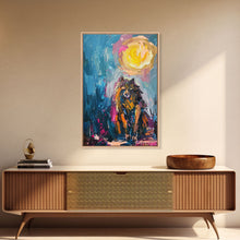 Load image into Gallery viewer, Halloween Art of a Werewolf in a Dress Eating Pizza Under the Moonlight, Perfect for Adding a Playful Touch to Spooky Decor
