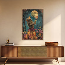 Load image into Gallery viewer, That&#39;s A Howlin&#39; Good Pizza, Werewolf Eatin a Pizza and Howlin at The Moon, Framed Canvas Print, Funny Halloween Art
