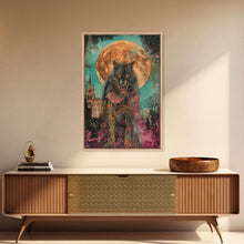 Load image into Gallery viewer, Fierce Werewolf with Blood Moon Framed Canvas Print | Halloween Monster Art | Spooky Werewolf Decor for Home | Intense Full Moon Artwork
