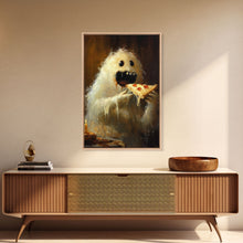 Load image into Gallery viewer, The Pizza Ghost, Framed Canvas Print, Funny Halloween Wall Art
