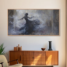 Carregar imagem no visualizador da galeria, Ballerina Dancing In The Fog, Framed Canvas Print, Halloween Decor, Macabre Dark Academia Wall Art
