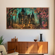 Load image into Gallery viewer, Haunted House In The Woods, Framed Canvas Print, Spooky Wall Art, Spooky Season, Halloween Products, Halloween Unique Gift
