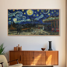Load image into Gallery viewer, Spooky Haunted Carnival, Framed Canvas Print, Starry Night Inspired Spooky Season Wall Art, Halloween Prop
