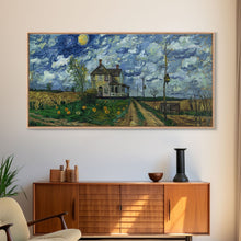 Load image into Gallery viewer, Haunted Countryside, Framed Canvas Print, Spooky Starry Night Inspired Halloween Wall Art
