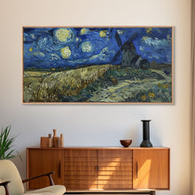 Load image into Gallery viewer, Starry Night Inspired Haunted Wind Mill, Framed Canvas Print, Spooky Halloween Wall Art
