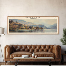 Carregar imagem no visualizador da galeria, Baker Lake Washington Panoramic Framed Canvas Print, Lake House Art, Boho Decor, Travel Poster, Nature Wall Art, Serene Scene
