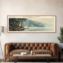 Load image into Gallery viewer, Bantam Lake Connecticut Lake House Art, Framed Canvas Print, Panoramic Travel Poster, Scenic View, Modern Decor, Water Reflection
