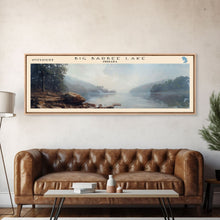 Cargar imagen en el visor de la galería, Big Barbee Lake Indiana Framed Canvas Print, Panoramic Lake House Art, Scenic Painting, Travel Poster, Rustic Decor, Nature Scene
