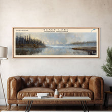 Carregar imagem no visualizador da galeria, Black Lake Canada Northwest Territories Framed Canvas Print, Panoramic Lake House Art, Scenic View, Travel Poster, Lake Painting

