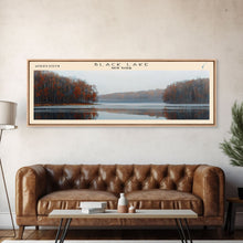 Carregar imagem no visualizador da galeria, Black Lake New York Framed Canvas Print, Lake House Decor, Panoramic Scenic View, Travel Poster, Modern Art, Lake Painting
