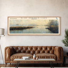 Load image into Gallery viewer, Blue Springs Lake Missouri Framed Canvas Print, Lake House Art, Panoramic Scenic View, Travel Poster, Minimalist Art, Lake Painting
