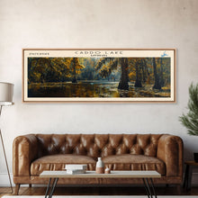 Carregar imagem no visualizador da galeria, Caddo Lake Louisiana Framed Canvas Print, Lake House Decor, Panoramic Wall Art, Travel Poster, Rustic Lake Painting, Nature Art
