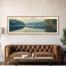 Cargar imagen en el visor de la galería, Cedar Creek Lake Kentucky Framed Canvas Print, Panoramic Lake House Decor, Wide Wall Art, Travel Poster, Rustic Lake Painting, Nature Art
