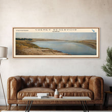 Cargar imagen en el visor de la galería, Cheney Reservoir Kansas Framed Canvas Print, Panoramic Lake House Decor, Wide Wall Art, Travel Poster, Rustic Lake Painting, Home Decor
