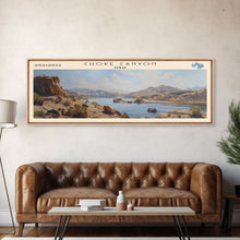 Cargar imagen en el visor de la galería, Choke Canyon Reservoir Framed Canvas Print, Panoramic Lake House Decor, Wide Wall Art, Travel Poster, Modern Lake Painting, Nature Art
