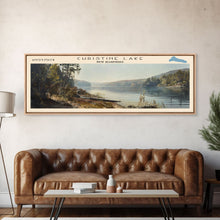 Cargar imagen en el visor de la galería, Christine Lake New Hampshire Framed Canvas Print, Lake House Art, Panoramic Wide Art, Travel Poster, Rustic Lake Painting, Home Decor

