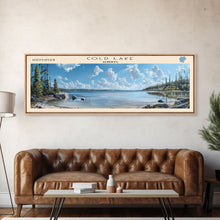 Load image into Gallery viewer, Cold Lake Framed Canvas Print, Lake House Art, Panoramic Wide Art, Travel Poster, Modern Lake Painting, Home Decor
