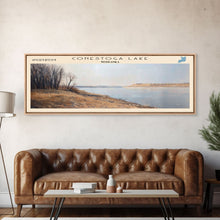 Cargar imagen en el visor de la galería, Conestoga Lake Nebraska Framed Canvas Print, Panoramic Lake House Decor, Wide Wall Art, Travel Poster, Modern Lake Painting, Nature Art
