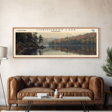 Load image into Gallery viewer, Coralville Lake Iowa Framed Canvas Print, Lake House Art, Panoramic Wide Art, Travel Poster, Modern Lake Painting, Nature Art
