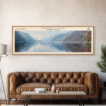Load image into Gallery viewer, Crater Lake Framed Canvas Print, Lake House Decor, Panoramic Wide Art, Travel Poster, Rustic Lake Painting, Home Decor
