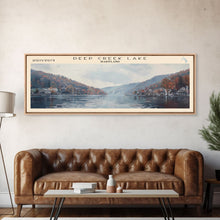 Load image into Gallery viewer, Deep Creek Lake Maryland Framed Canvas Print, Lake House Decor, Panoramic Wall Art, Travel Poster, Modern Lake Painting, Nature Art
