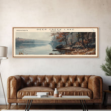 Load image into Gallery viewer, Deep Creek Lake Maryland Framed Canvas Print, Lake House Decor, Panoramic Wall Art, Travel Poster, Modern Lake Painting, Nature Art
