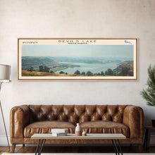 Load image into Gallery viewer, Devils Lake North Dakota Framed Canvas Print, Lake House Art, Panoramic Travel Poster, Wall Art, Modern Lake Painting, Home Decor
