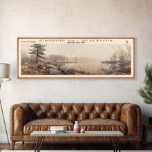 Load image into Gallery viewer, Diamond Hill Reservoir Rhode Island Framed Canvas Print, Panoramic Lake House Decor, Wall Art, Travel Poster, Rustic Lake Painting, Nature Art
